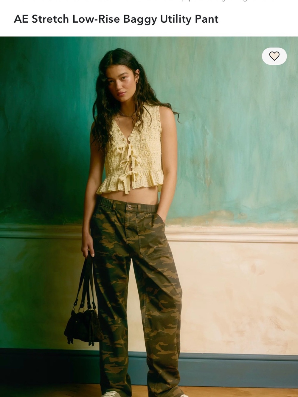 American Eagle Outfitters Wide-Leg Camo Utility Pants - Olive Green